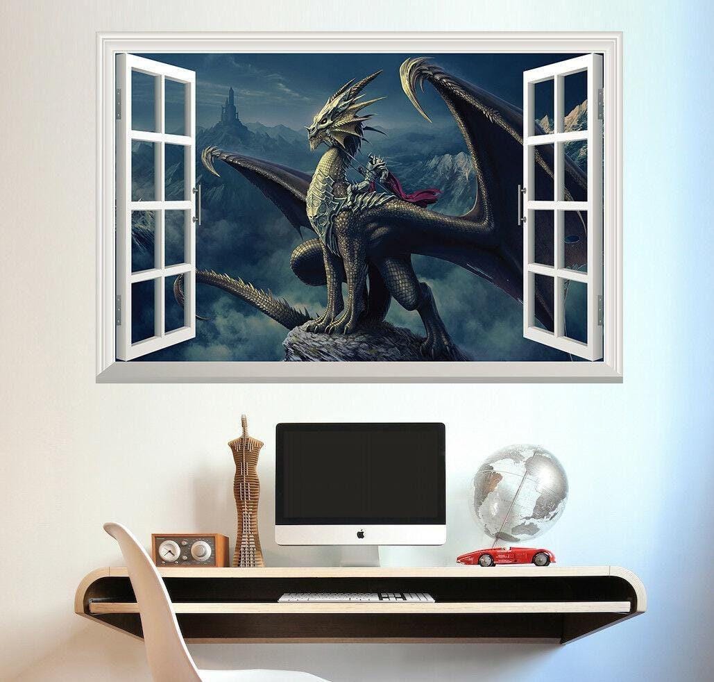 Dragon Window View Wall Decal: Fantasy Kids Room Mural