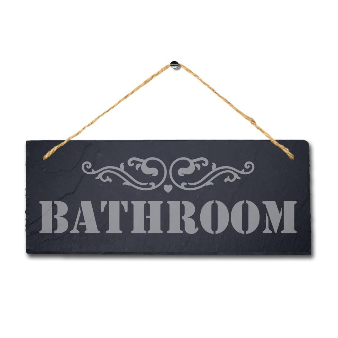 Bathroom Laser Engraved Hanging Slate Restroom Washroom Toilet Door Plaque Sign
