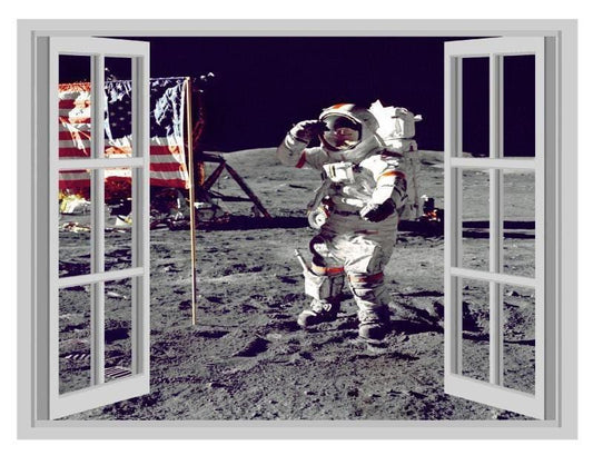 Moon Landing 3D Wall Decal: USA Flag, Astronaut Vinyl Mural