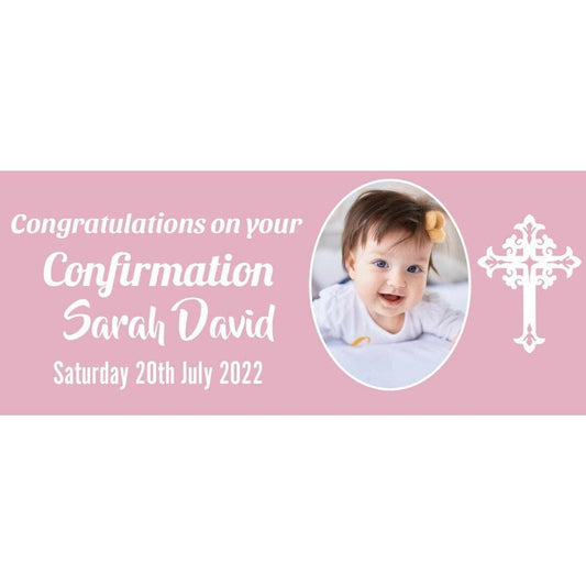 2x Personalised Confirmation Banner: Photo & Name, Religious Decor
