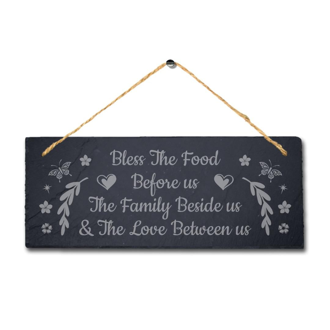 Bless Food Family And Love Laser Engraved Hanging Slate Kitchen Home Plaque Sign