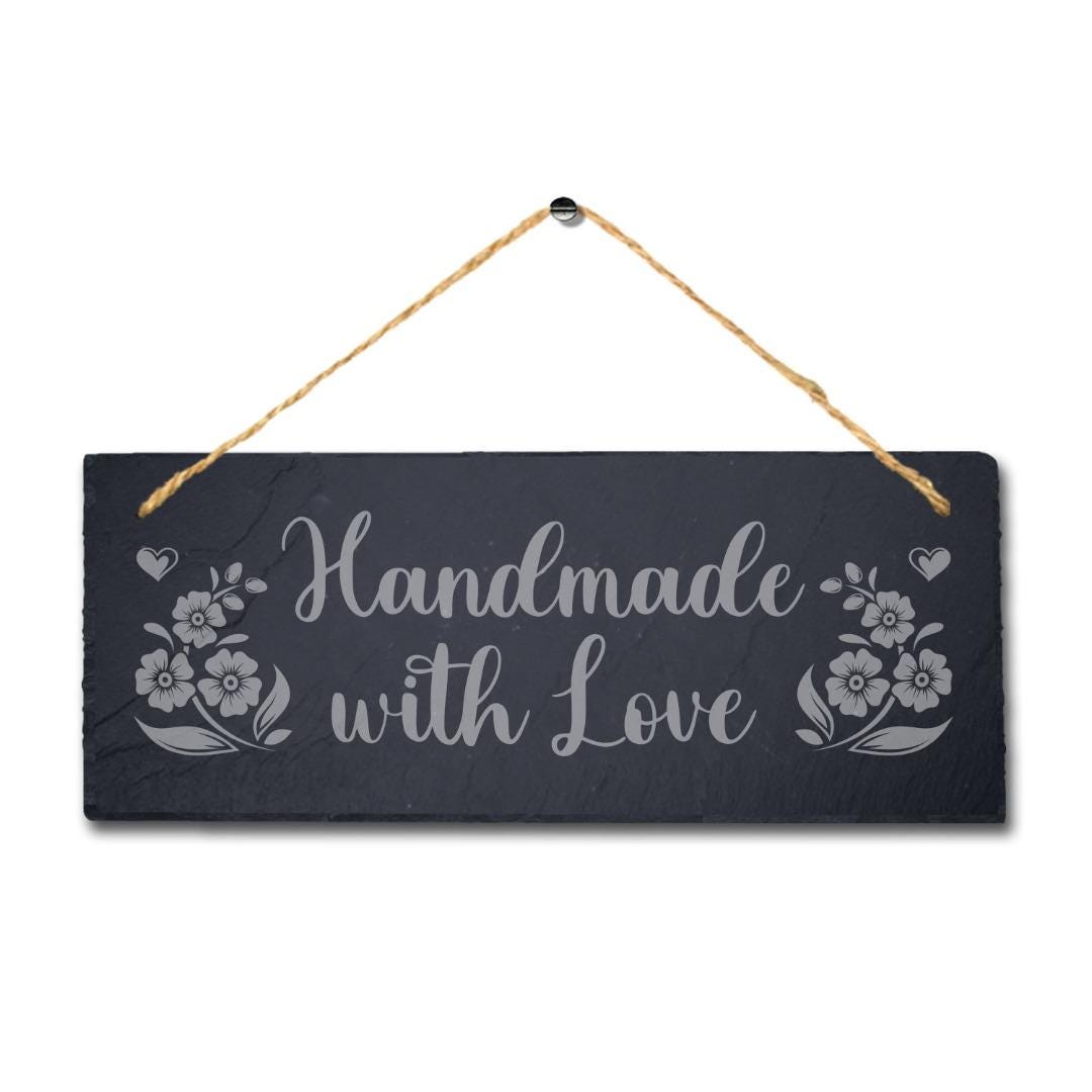 Handmade With Love Laser Engraved Hanging Slate Wed Valentine Gift Plaque Sign