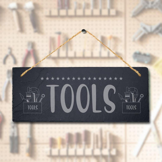 Tools Laser Engraved Wall Hanging Slate Shed Work Shop Decor Plaque Sign