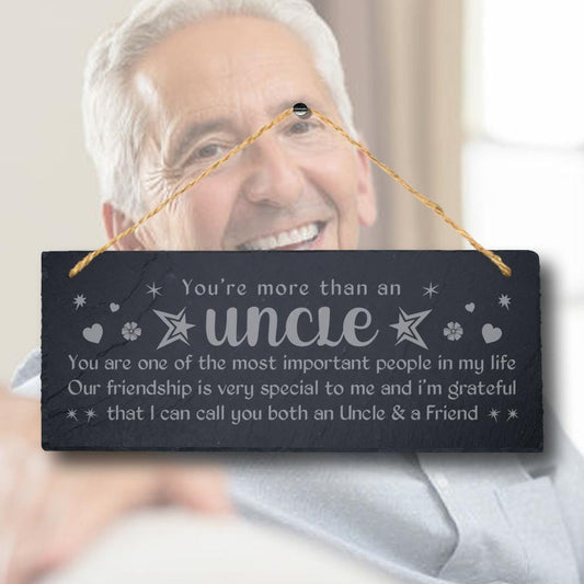 Engraved Slate Uncle Gift: Hanging Plaque Sign with Jute Rope