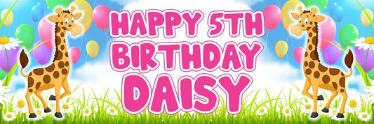 2 Personalised Birthday With Giraffe Banners Party Celebration Decoration Poster