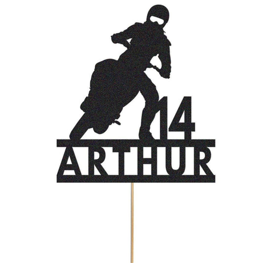 Personalised Glitter Motorbike Cake Topper: Biker Birthday Decoration