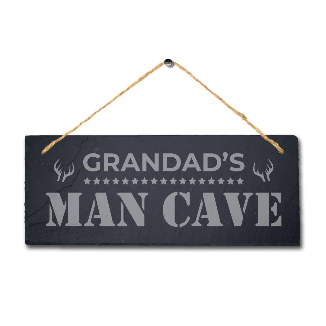 Grandads Man Cave Laser Engraved Hanging Slate Grandpa Shed Club Plaque Sign