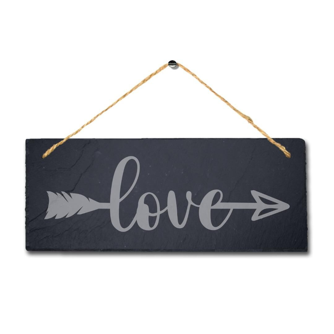 Love With Right Way Arrow Laser Engraved Hanging Slate Wedding Venue Plaque Sign