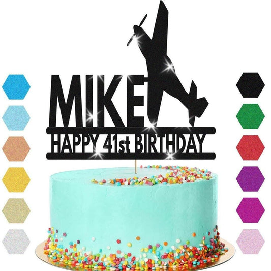 Personalised Aeroplane Birthday Cake Topper Airplane Decoration Any Name Age