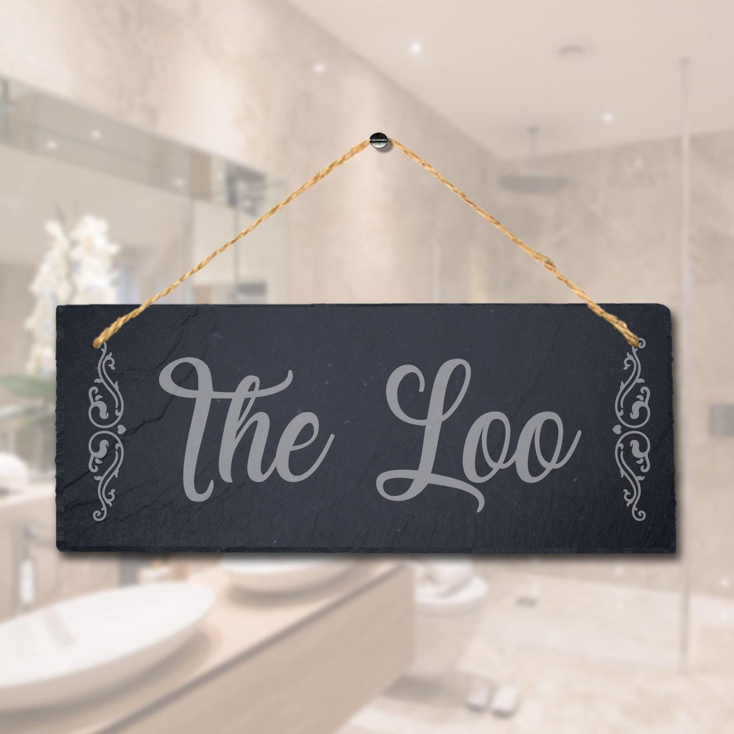 The Loo Laser Engraved Hanging Slate Washroom Toilet Bath Home Decor Plaque Sign