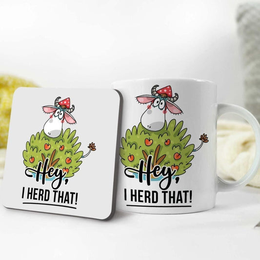 Funny Cow Mug & Coaster Set: Farmhouse Coffee Cup, Birthday Gift