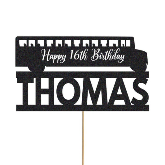 Personalised Glitter Bus Cake Topper: Custom Name & Age