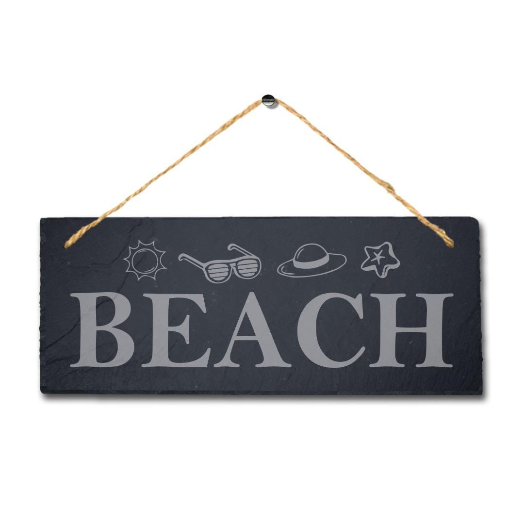 Beach Fun Laser Engraved Hanging Slate Ocean Beach Sea Decor Plaque Sign