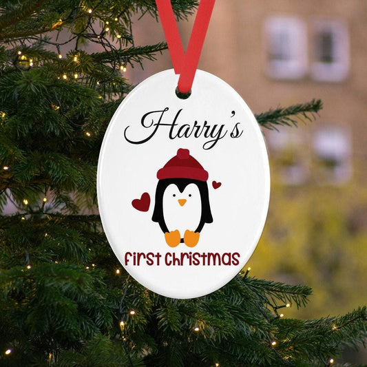 Babys First Christmas Personalised Oval Ceramic Bauble Tree Hanging Keepsake Decoration