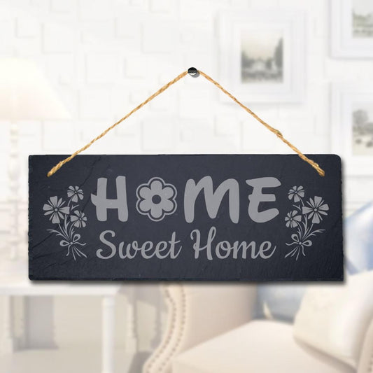 Home Sweet Home Laser Engraved Hanging Slate Family Love Wall Door Plaque Sign