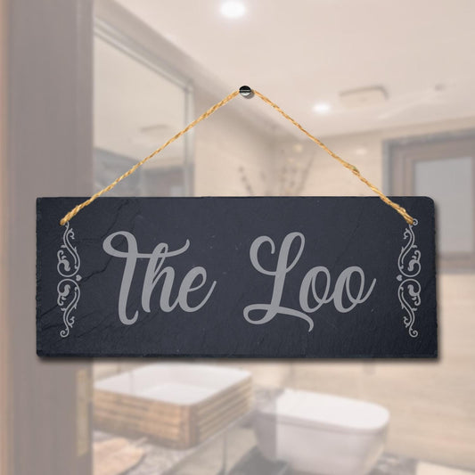 The Loo Laser Engraved Hanging Slate Washroom Toilet Bath Home Decor Plaque Sign