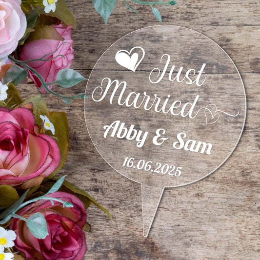 Personalised Engraved Wedding Cake Topper Just Married Acrylic Decoration