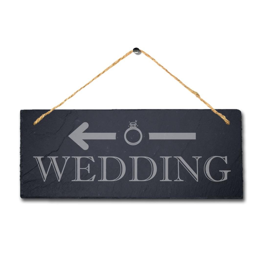 Wedding Left Way Arrow Laser Engraved Hanging Slate Wedding Venue Plaque Sign