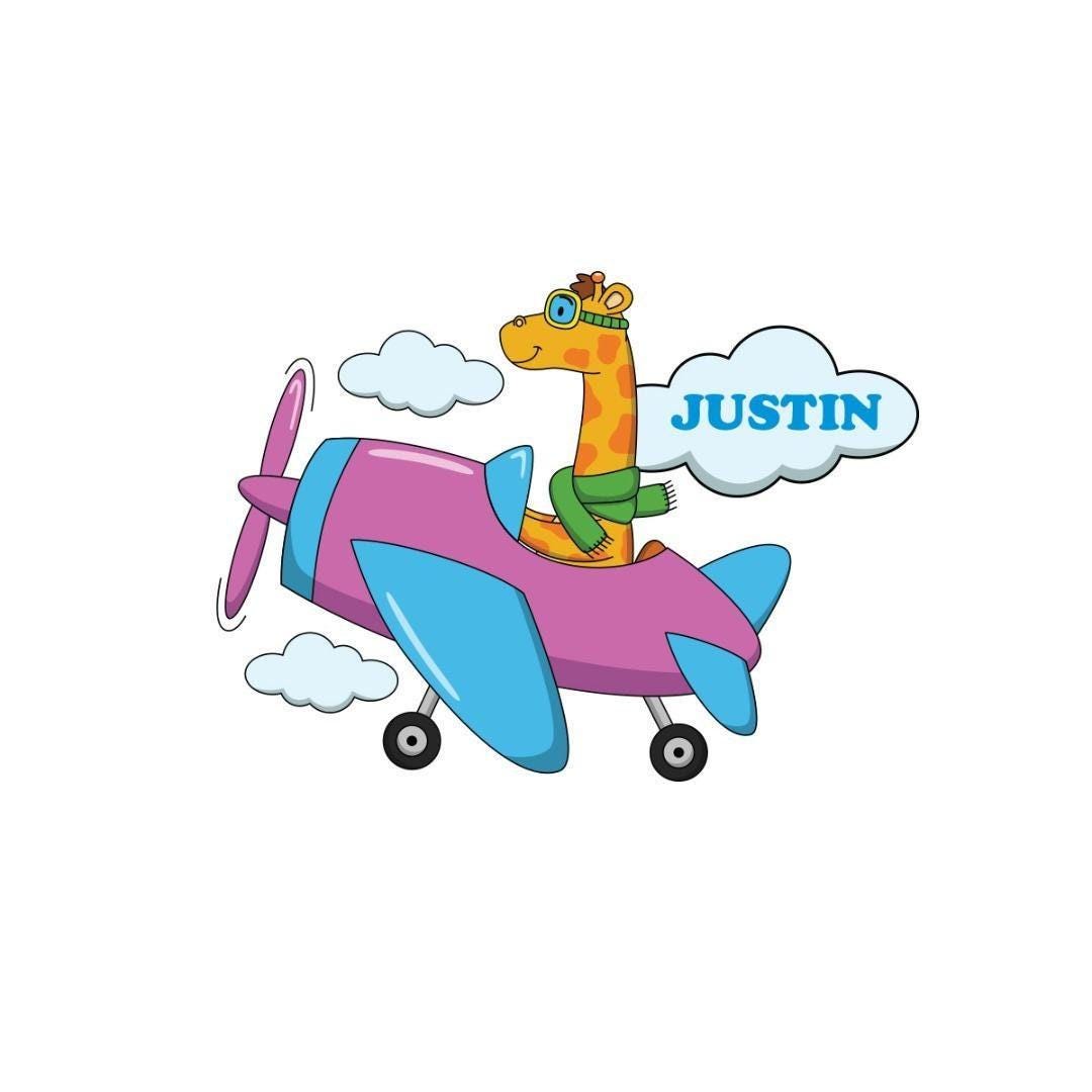 Personalised Giraffe Aeroplane Wall Sticker Name Vinyl Decal Boys Kids Nursery Bedroom