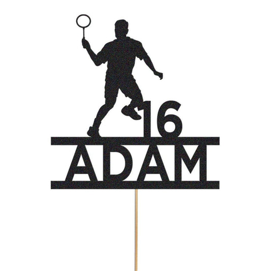 Personalised Badminton Player Glitter Cake Topper: Any Name & Age