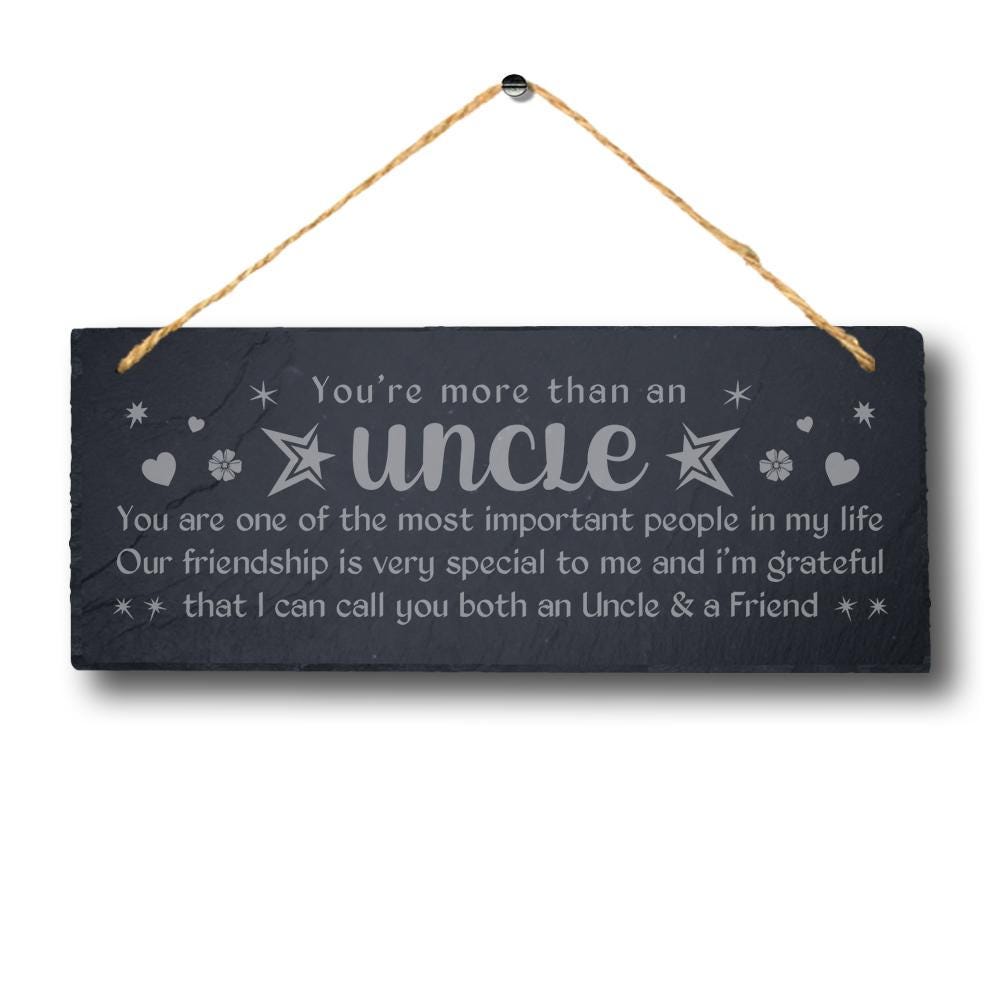Engraved Slate Uncle Gift: Hanging Plaque Sign with Jute Rope