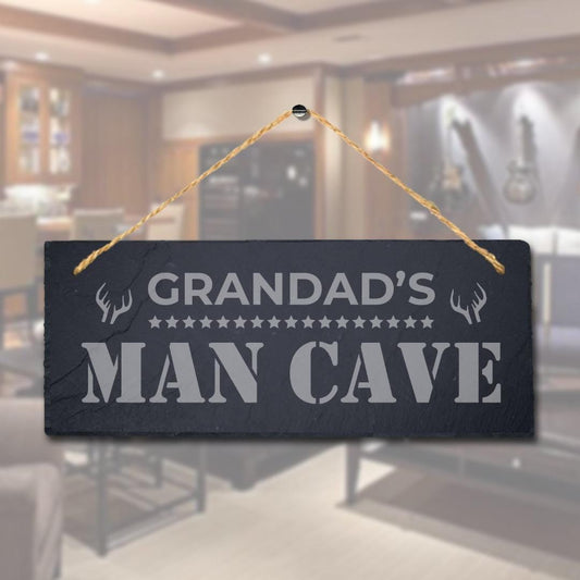 Grandads Man Cave Laser Engraved Hanging Slate Grandpa Shed Club Plaque Sign