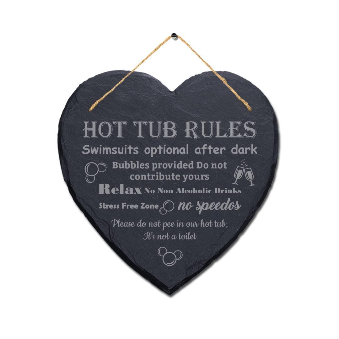 Hot Tub Rules Novelty Hanging Slate Garden Shed Swimming Lovers Plaque Pool