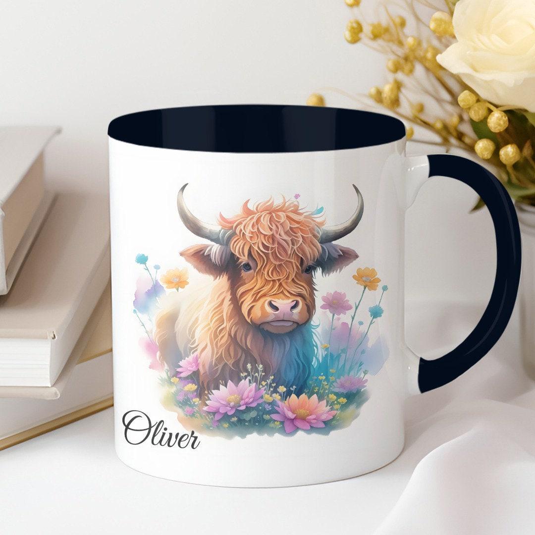 Personalised Highland Cow Mug and Coaster Set: Birthday Gift