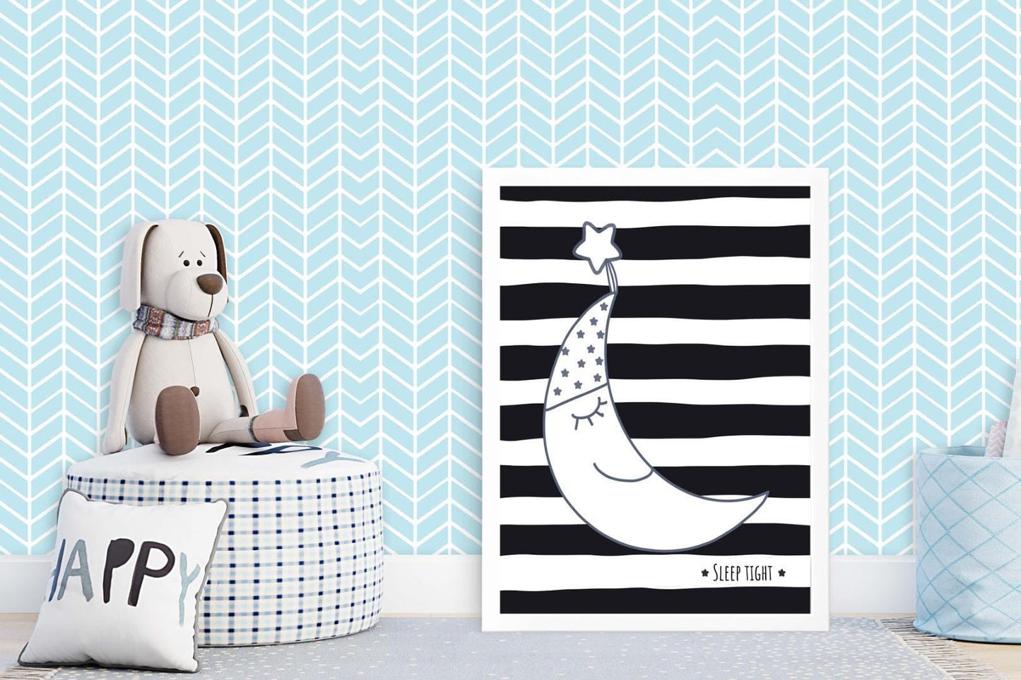 Sleep Crescent Moon Kids Boho Hand Painted Effect Nursery Wall Art Print Poster