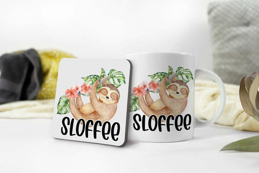 Sloth Coffee Mug Gift Set, Funny Tea Cup and Coaster