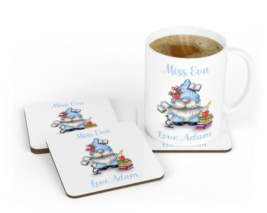 Personalised Teacher Mug & Coaster Set: Gonk Design, Custom Name