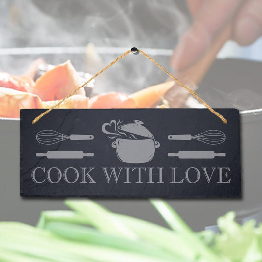 Cook With Love Laser Engraved Hanging Slate Kitchen Home Decor Plaque Sign