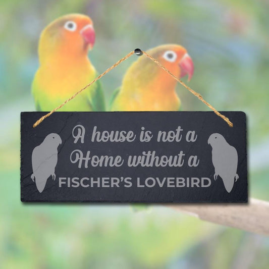 House Not Home Without Fischers Lovebird Laser Engraved Hanging Slate Bird Sign
