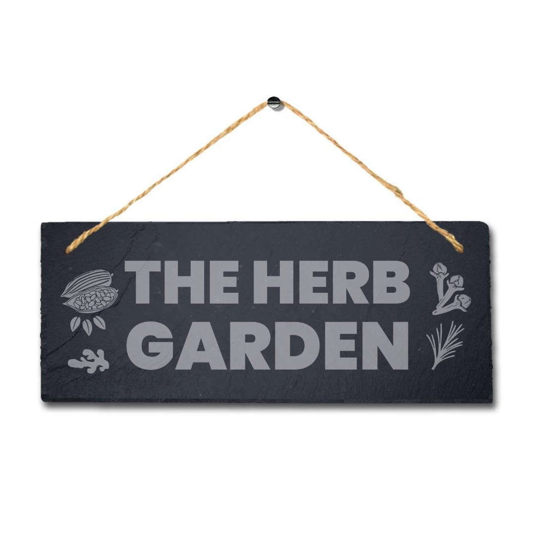 The Herb Garden Laser Engraved Hanging Slate Home Decor Garden Plaque Sign