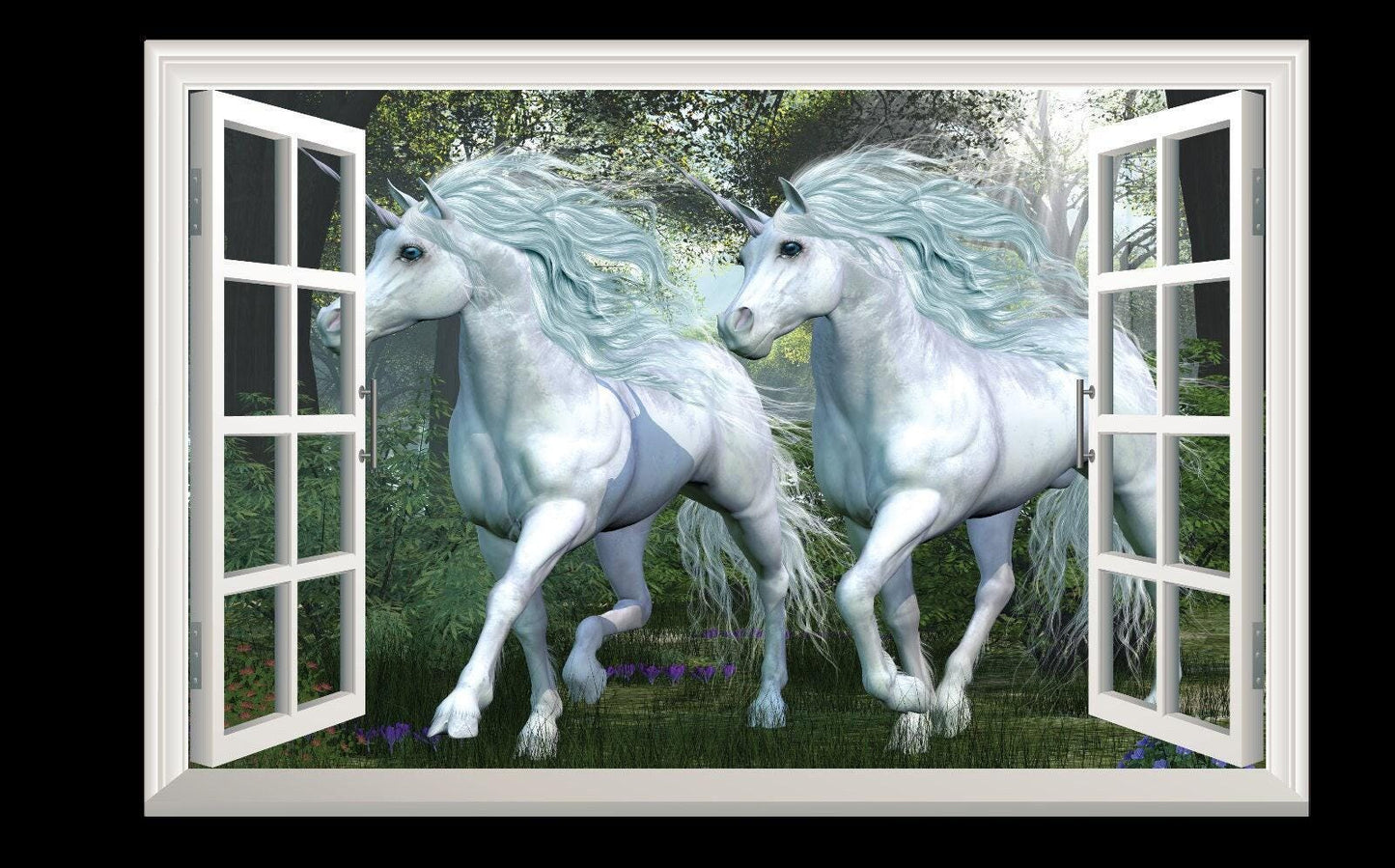 Unicorn Window View Wall Decal: Fantasy Girls Bedroom Mural