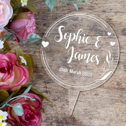 Personalised Wedding Cake Topper Engraved Acrylic Circle Decoration Any Names
