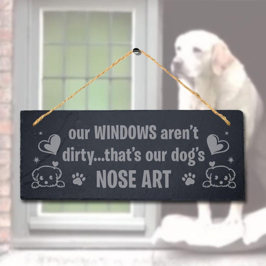 Dog Nose Art Engraved Hanging Slate Kennels Pup Puppy Funny Gift Home Sign