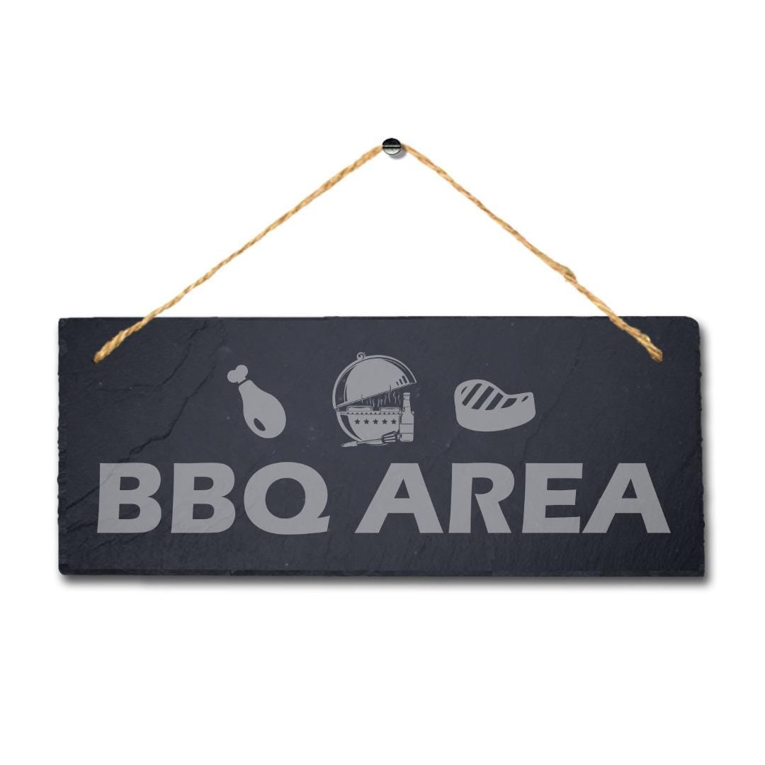 Bbq Area Laser Engraved Hanging Slate Cooking Food Party Home Decor Plaque Sign