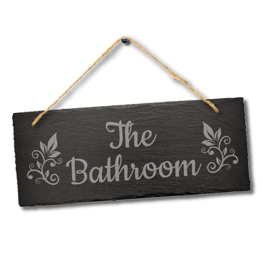 The Bathroom Laser Engraved Hanging Slate Restroom Toilet Sign Plaque Home Gift