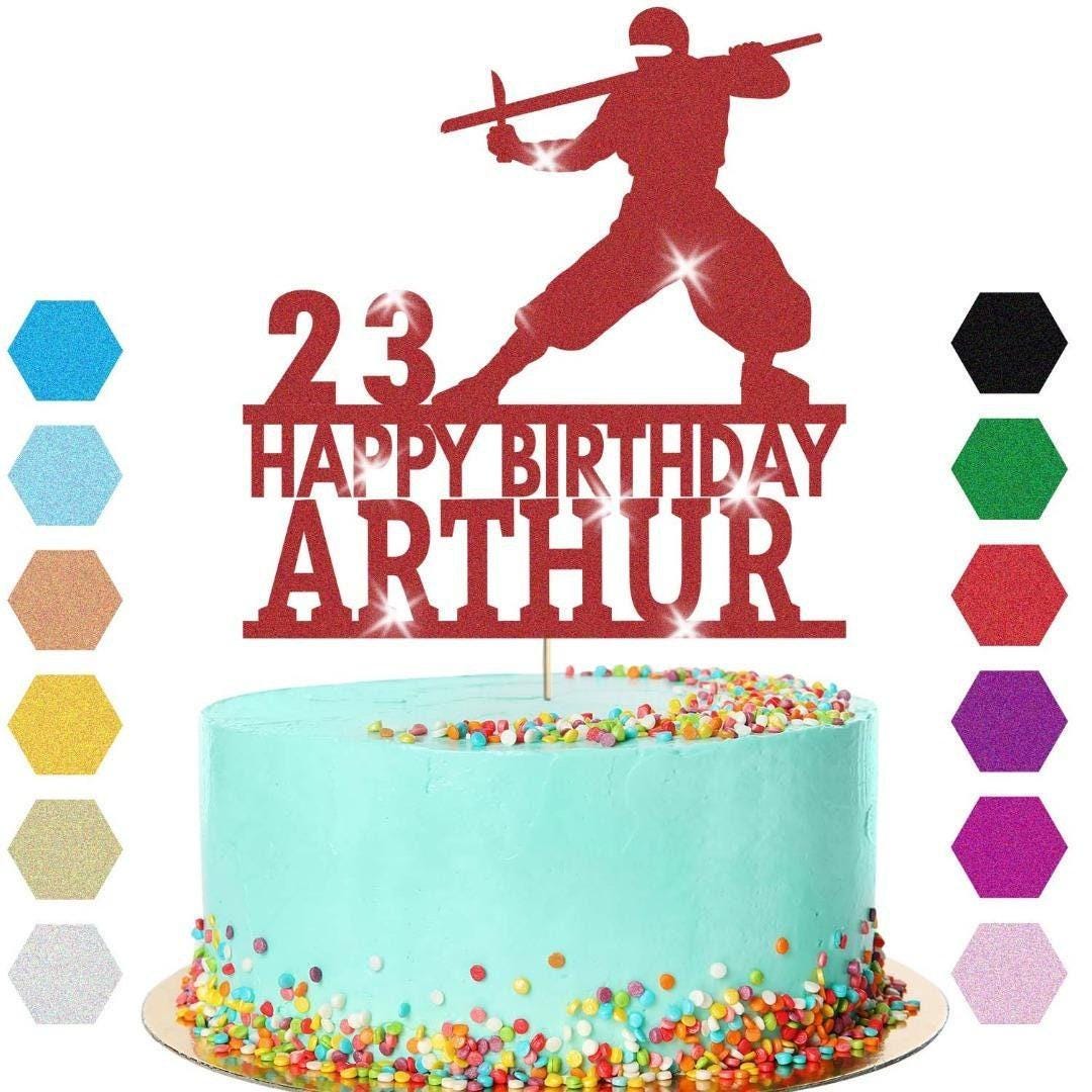 Warrior Fighter Cake Topper Personalised Boys Birthday Decoration Any Name & Age