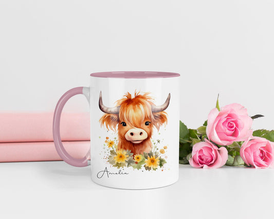 Personalised Highland Cow Mug & Coaster Set: Fluffy Cow Gift