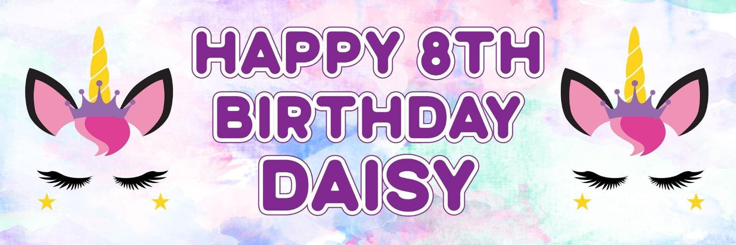2x Personalised Sleeping Unicorn Birthday Banner: Magical Party Decorations