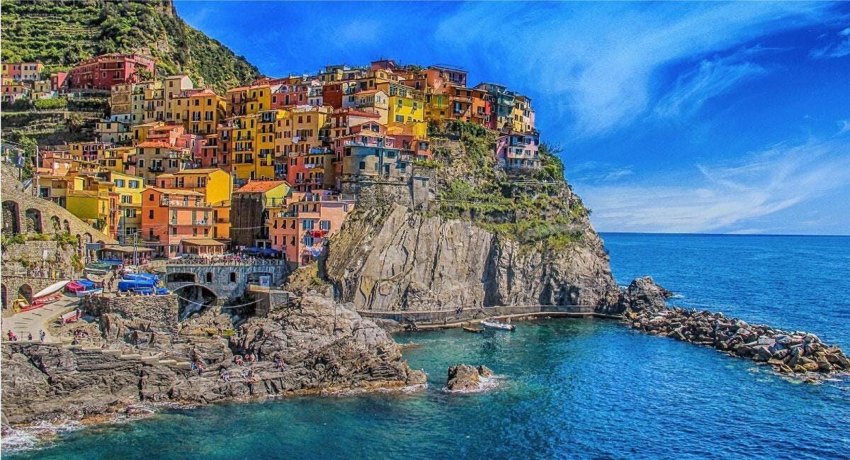 Manarola Italy Window View Wall Decal: 3D City Skyline Vinyl Poster