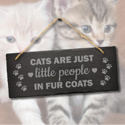 Cats Are Just Little People Humorous Engraved Hanging Slate Home Decor Plaque