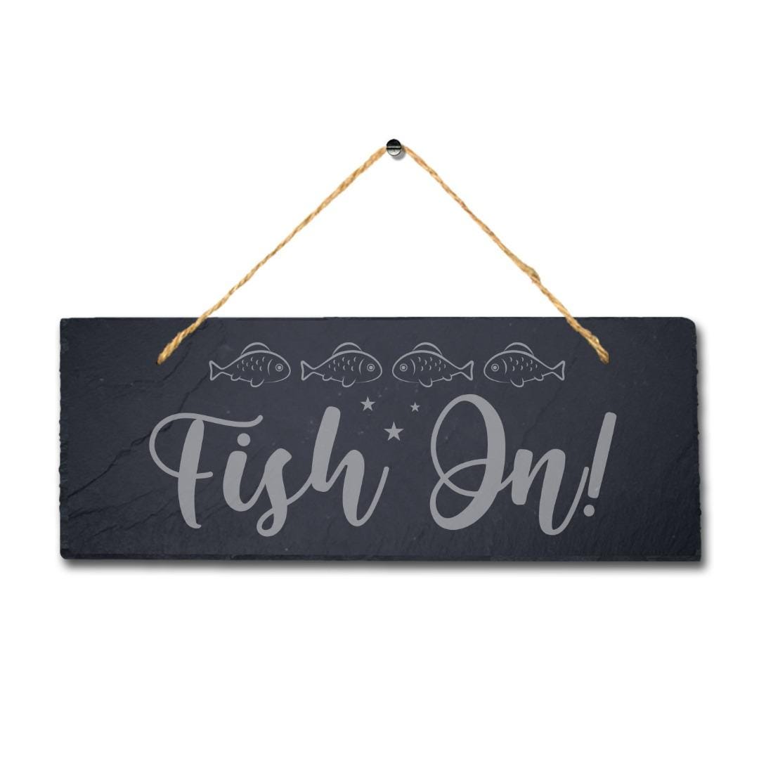 Fish In The Sea Laser Engraved Hanging Slate Fishing Reel Ocean Plaque Sign