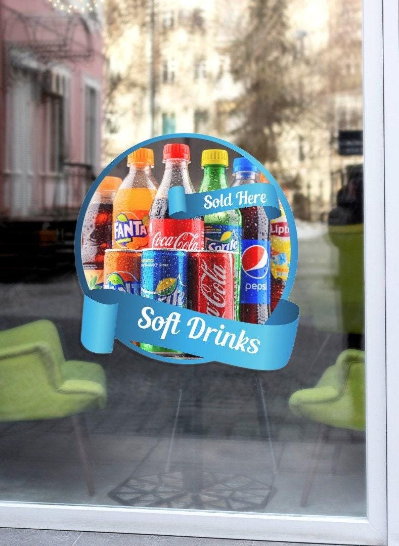 Soft Drink Sold Here Sign: Shop Window Display Sticker