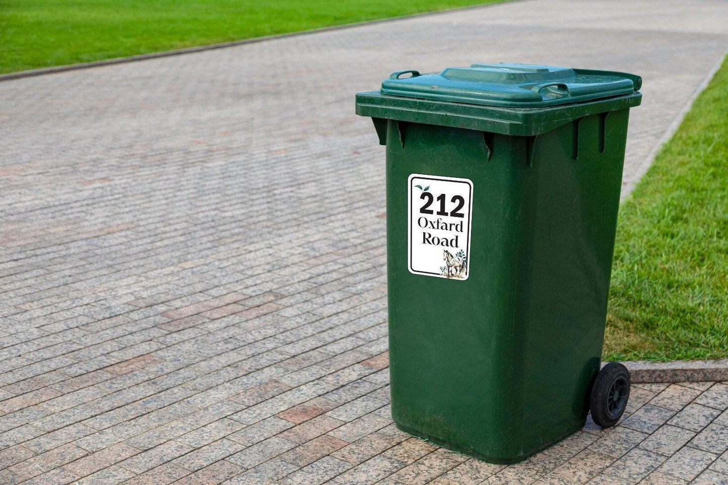 Personalised Horse Wheelie Bin Sticker: Custom Street Name & Number