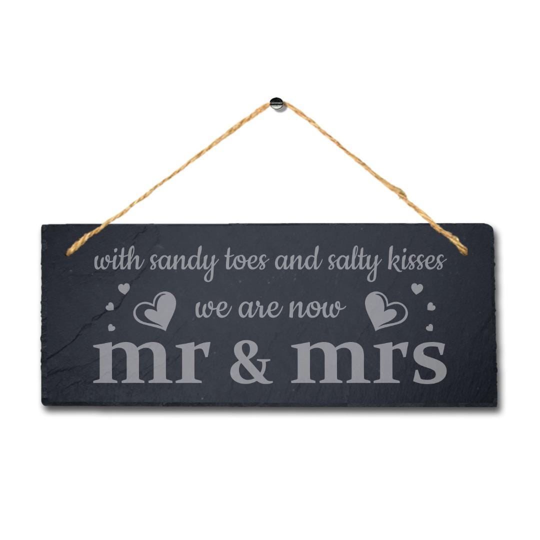Sandy Toes Salty Kisses Laser Engraved Hanging Slate Ocean Beach Plaque Sign