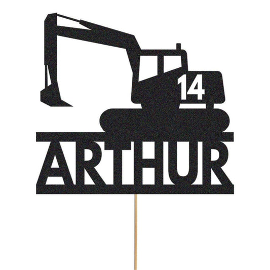 Personalised Glitter Digger Cake Topper: Construction Birthday Decor