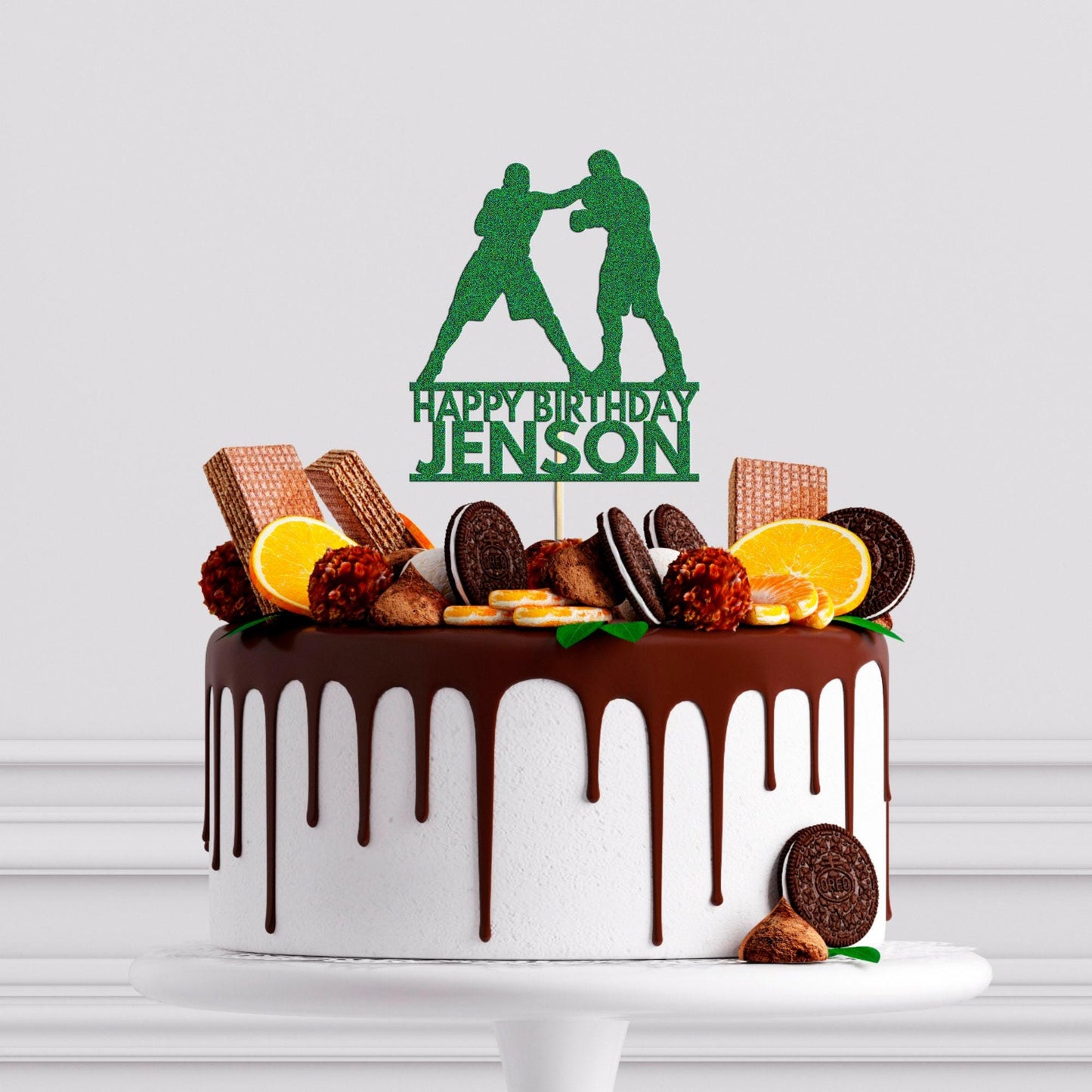 Personalised Boxing Cake Topper: Glitter Birthday Decoration